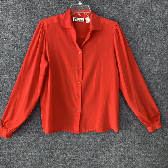Vintage 80’s Red Button Up Blouse La Blouse Sz 10 Long Sleeve W/ Shoulder Pads - Picture 1 of 10